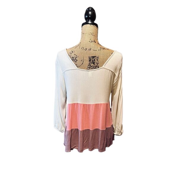 Cato Flowy Boho Colorblock Cream Pink Purple Blouse Size M - Picture 2 of 4